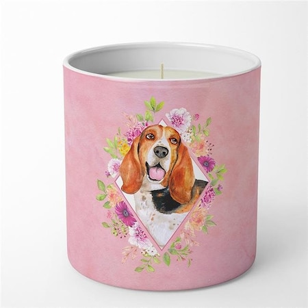 Carolines Treasures Carolines Treasures CK4116CDL 10 oz Basset Hound Pink Flowers Decorative Soy Candle CK4116CDL